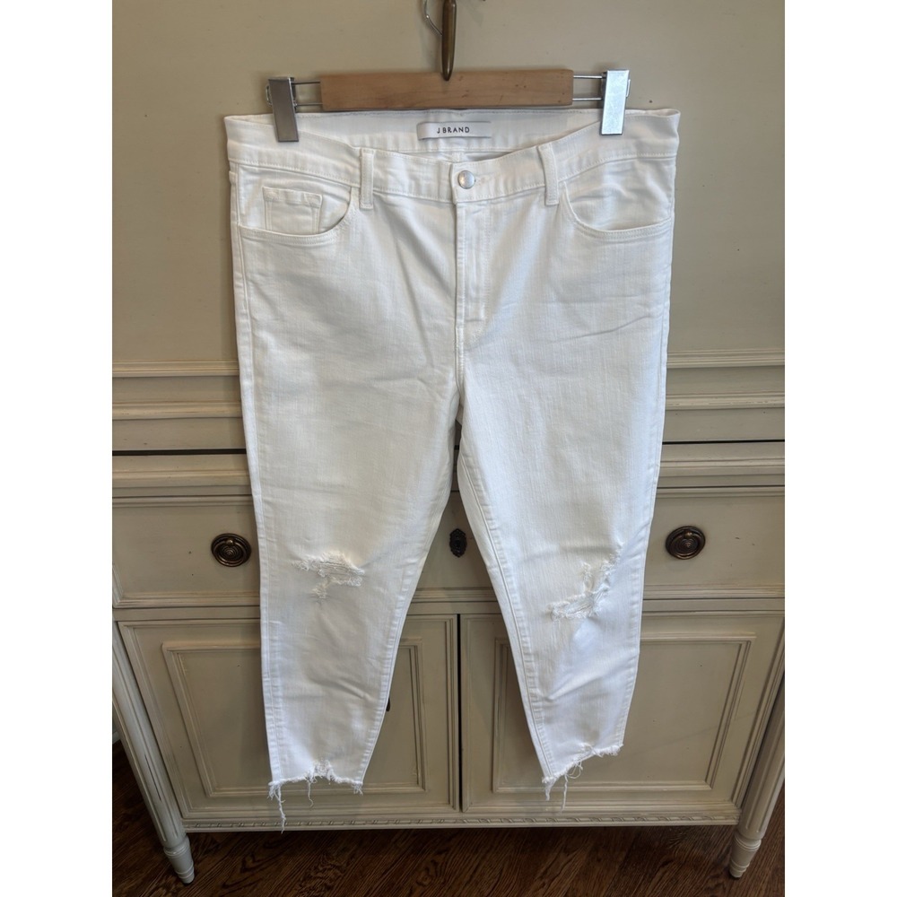 J Brand White Distressed Denim Capri Mid Rise Cotton Jean Summer Size 32